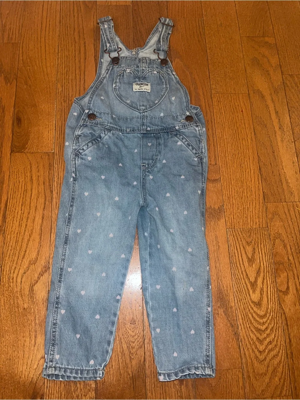 OshKosh B'gosh Toddler Girls Denim Overalls Size 2T Hearts